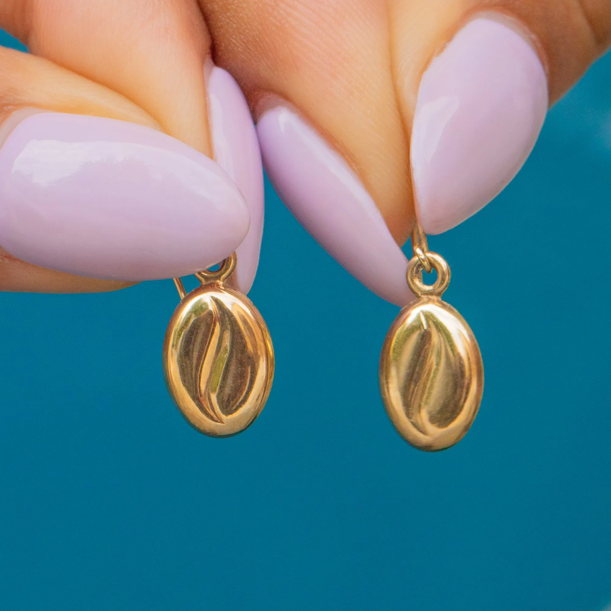9ct Gold Coffee Bean Drop Earrings