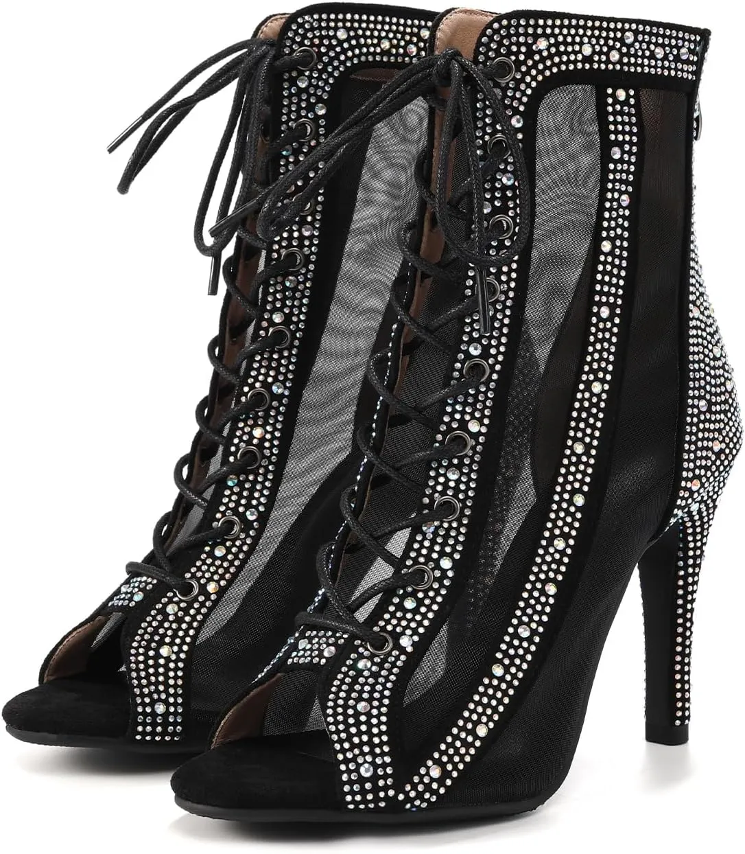 AOQUNFS Women's Rhinestones Latin Dance Boots Ballroom Salsa Lace-up Party Ankle Dance Shoes