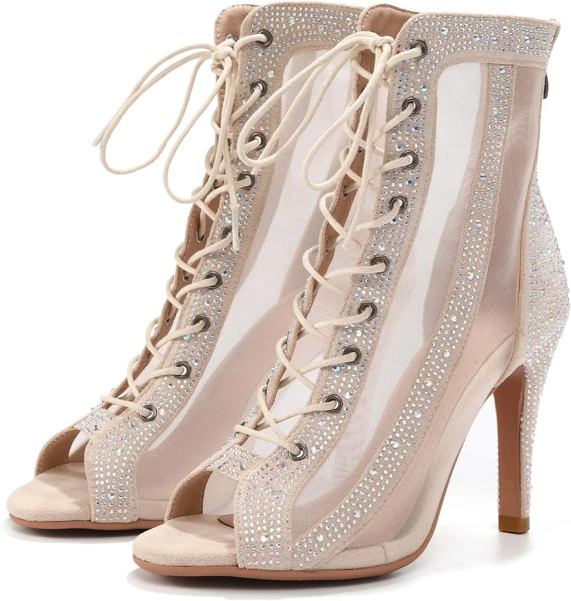 AOQUNFS Women's Rhinestones Latin Dance Boots Ballroom Salsa Lace-up Party Ankle Dance Shoes