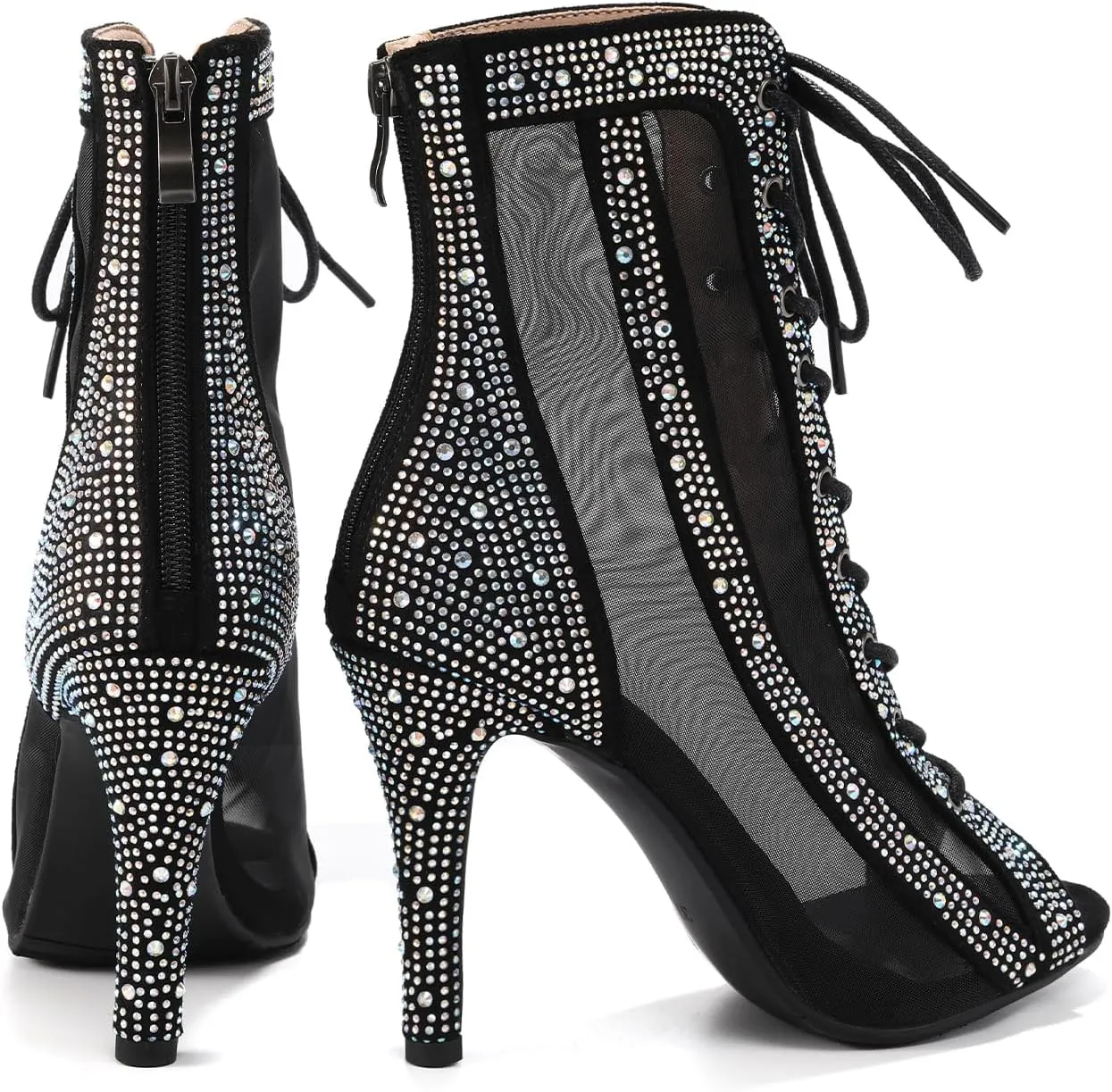 AOQUNFS Women's Rhinestones Latin Dance Boots Ballroom Salsa Lace-up Party Ankle Dance Shoes