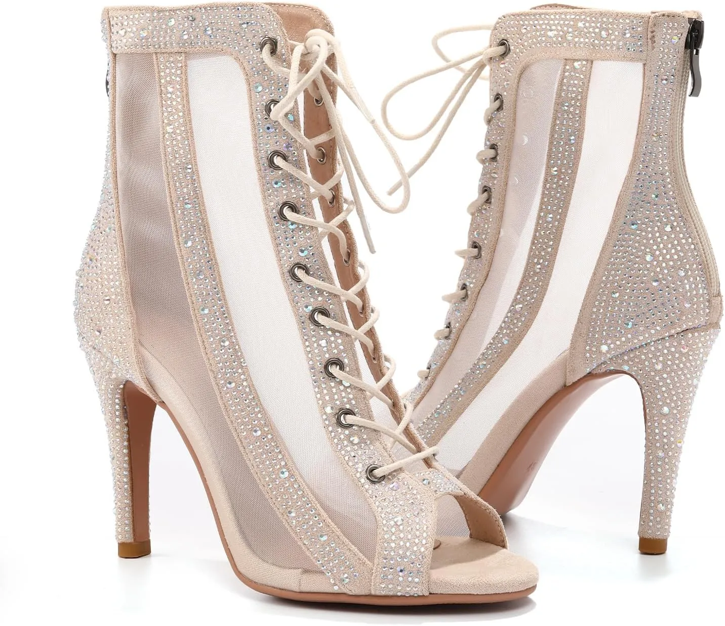 AOQUNFS Women's Rhinestones Latin Dance Boots Ballroom Salsa Lace-up Party Ankle Dance Shoes