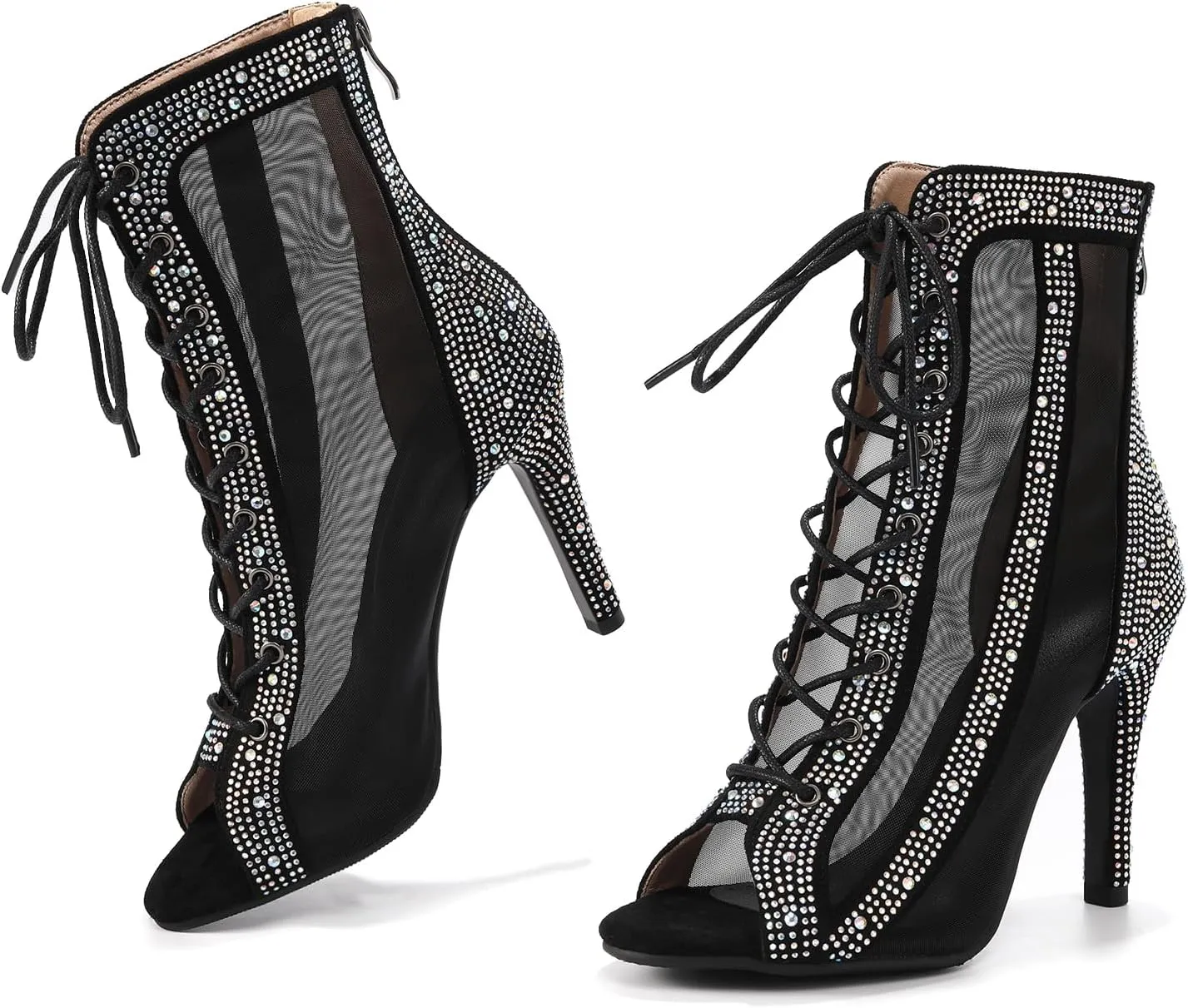 AOQUNFS Women's Rhinestones Latin Dance Boots Ballroom Salsa Lace-up Party Ankle Dance Shoes