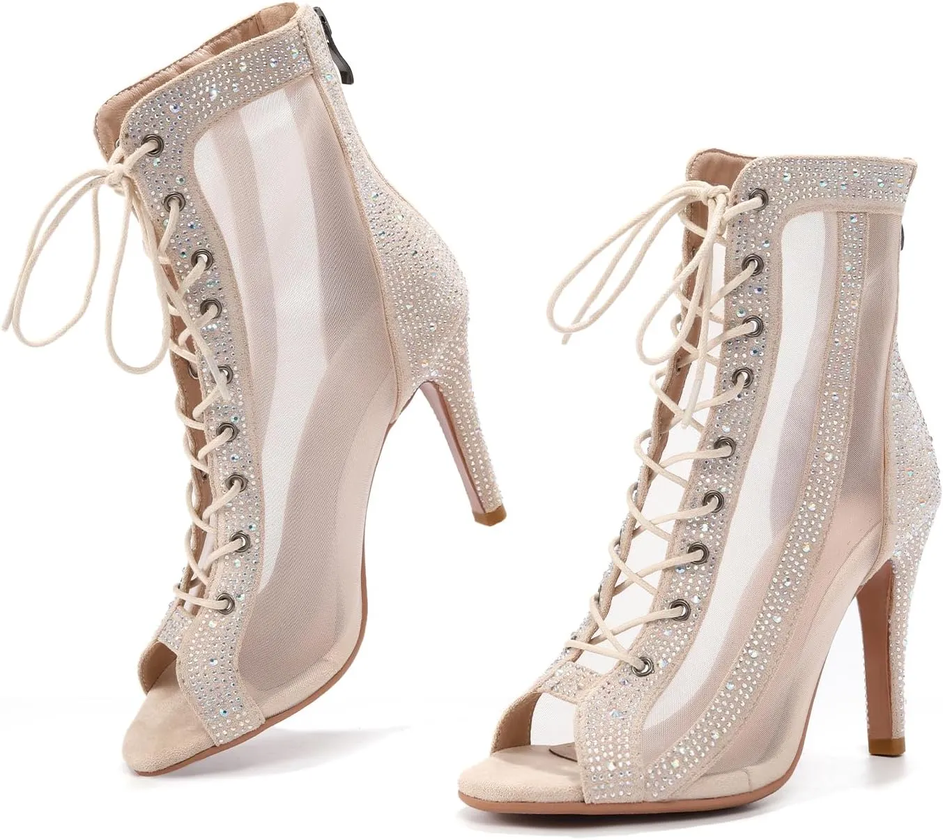 AOQUNFS Women's Rhinestones Latin Dance Boots Ballroom Salsa Lace-up Party Ankle Dance Shoes