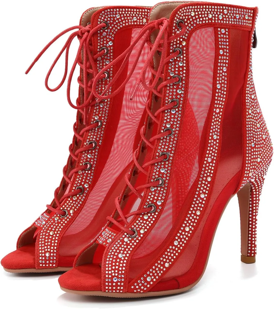 AOQUNFS Women's Rhinestones Latin Dance Boots Ballroom Salsa Lace-up Party Ankle Dance Shoes