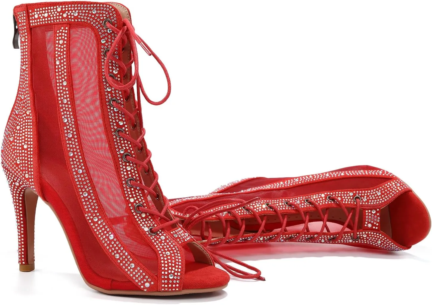 AOQUNFS Women's Rhinestones Latin Dance Boots Ballroom Salsa Lace-up Party Ankle Dance Shoes
