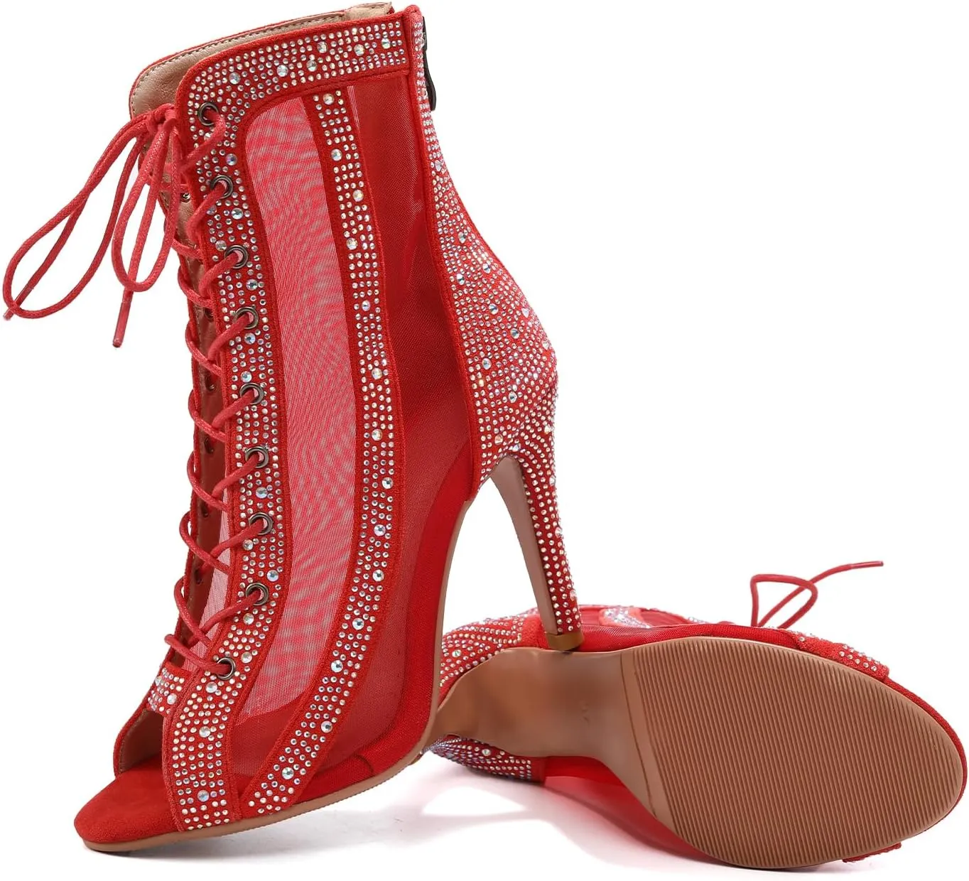 AOQUNFS Women's Rhinestones Latin Dance Boots Ballroom Salsa Lace-up Party Ankle Dance Shoes