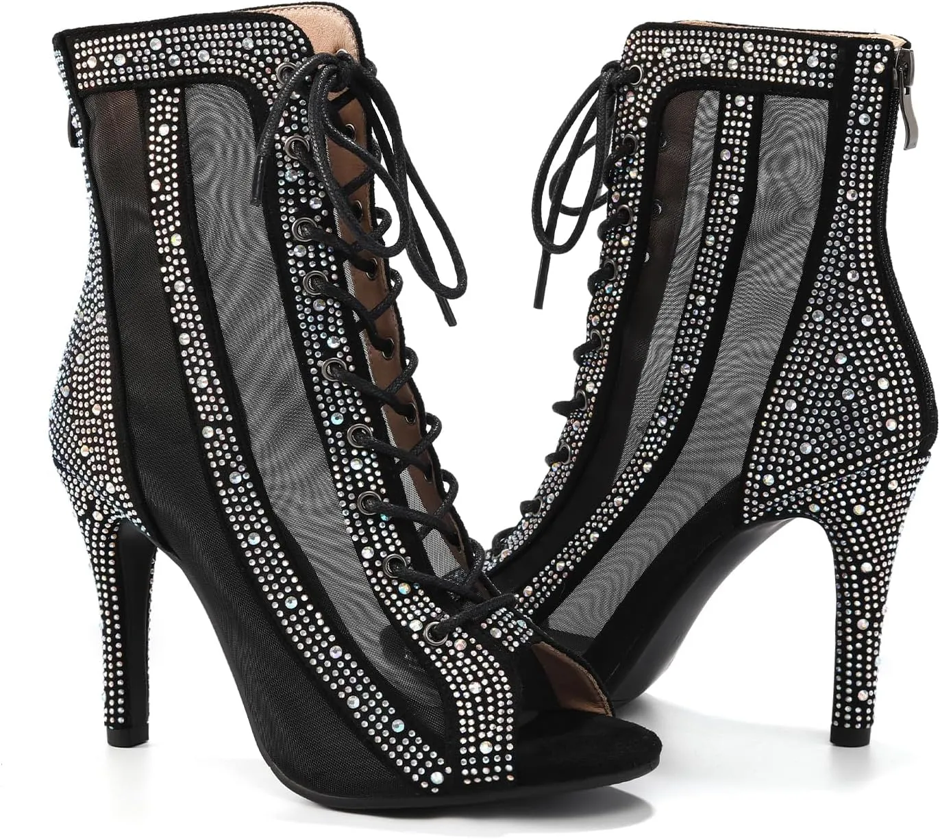 AOQUNFS Women's Rhinestones Latin Dance Boots Ballroom Salsa Lace-up Party Ankle Dance Shoes