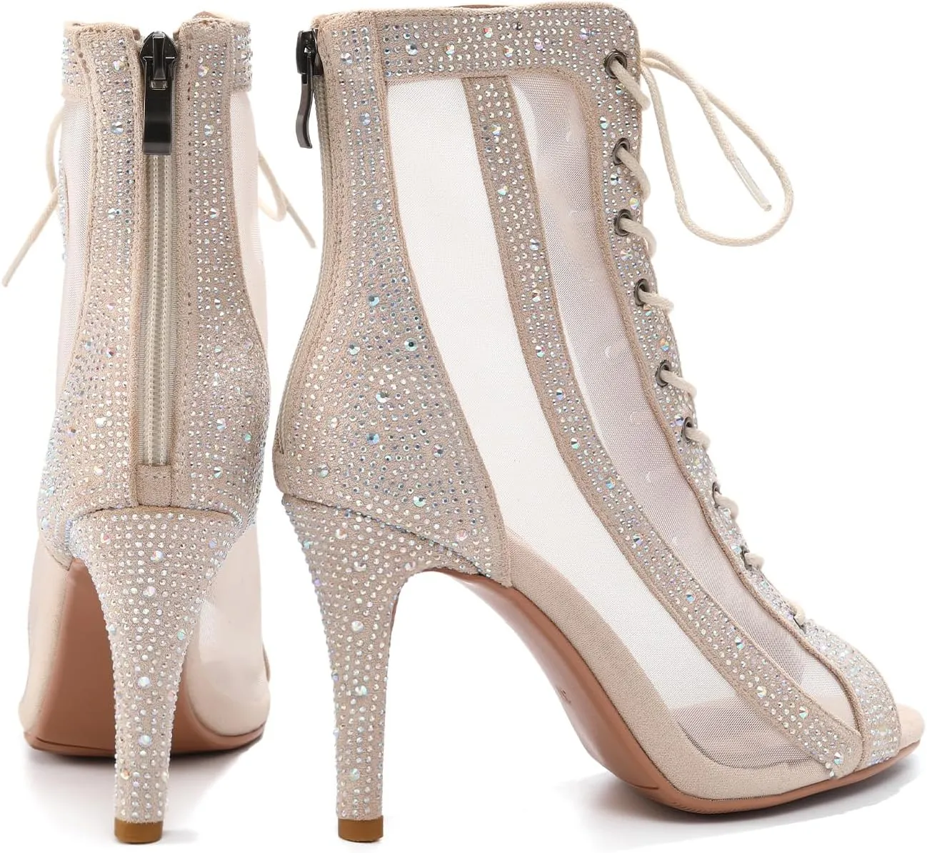 AOQUNFS Women's Rhinestones Latin Dance Boots Ballroom Salsa Lace-up Party Ankle Dance Shoes