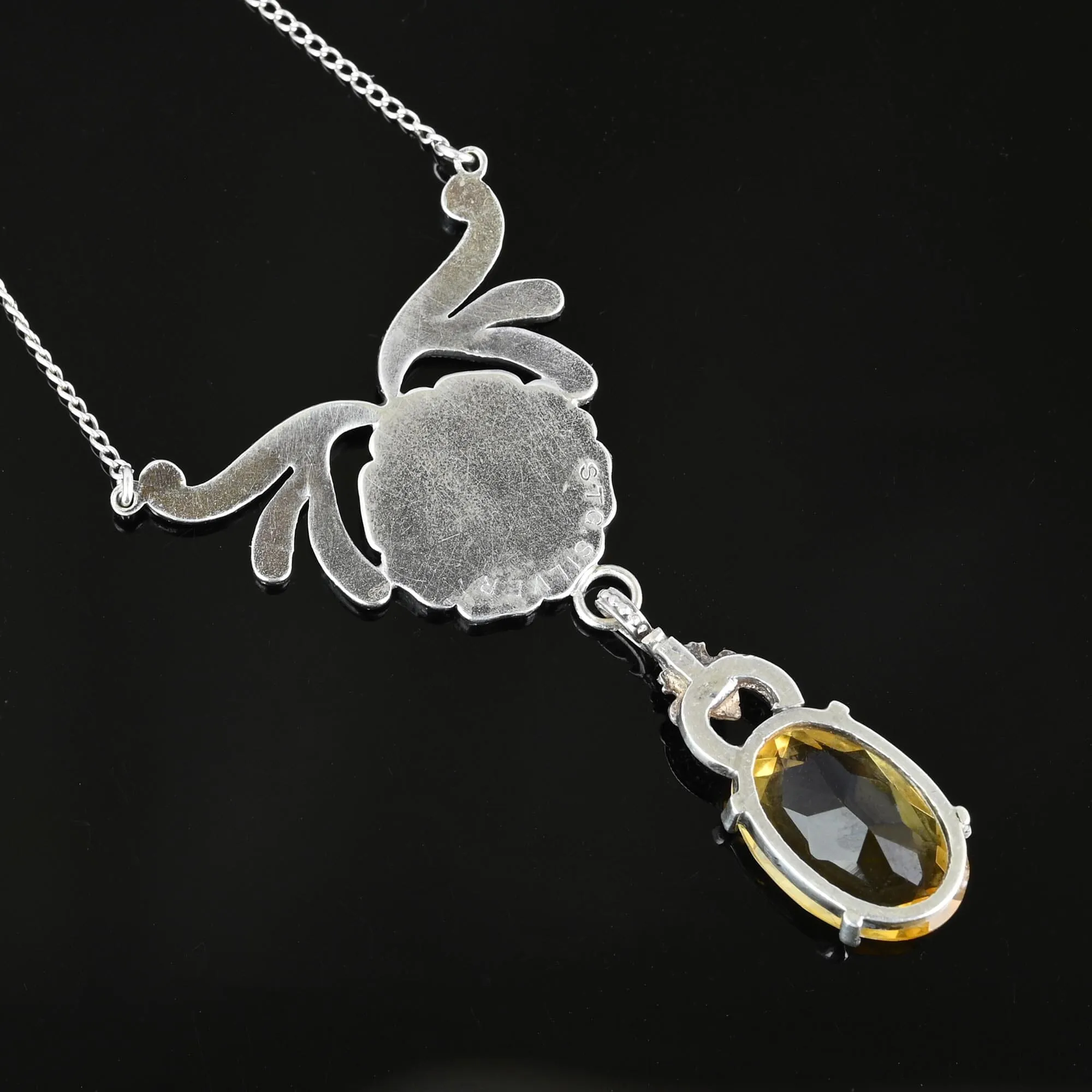 Art Deco Diamond Paste Flower Citrine Pendant Necklace