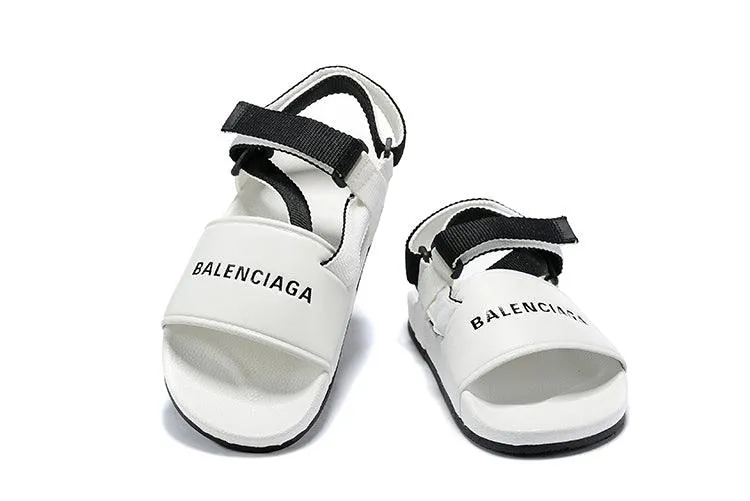 Balenciaga Men's Logo-Stamped Leather Sandals White