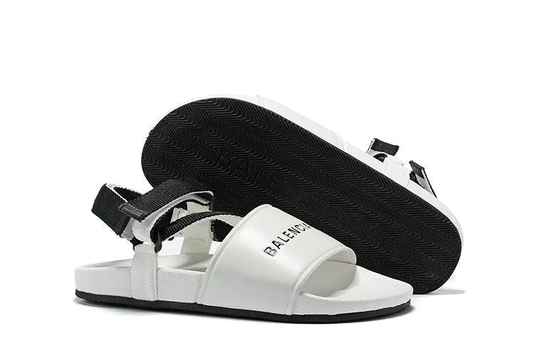 Balenciaga Men's Logo-Stamped Leather Sandals White