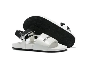 Balenciaga Men's Logo-Stamped Leather Sandals White