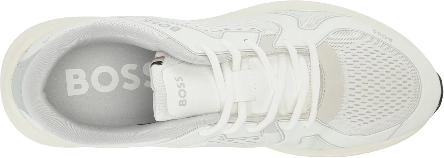 BOSS Men's Running Style Mix Materal Sneakers with Embossed Logo
