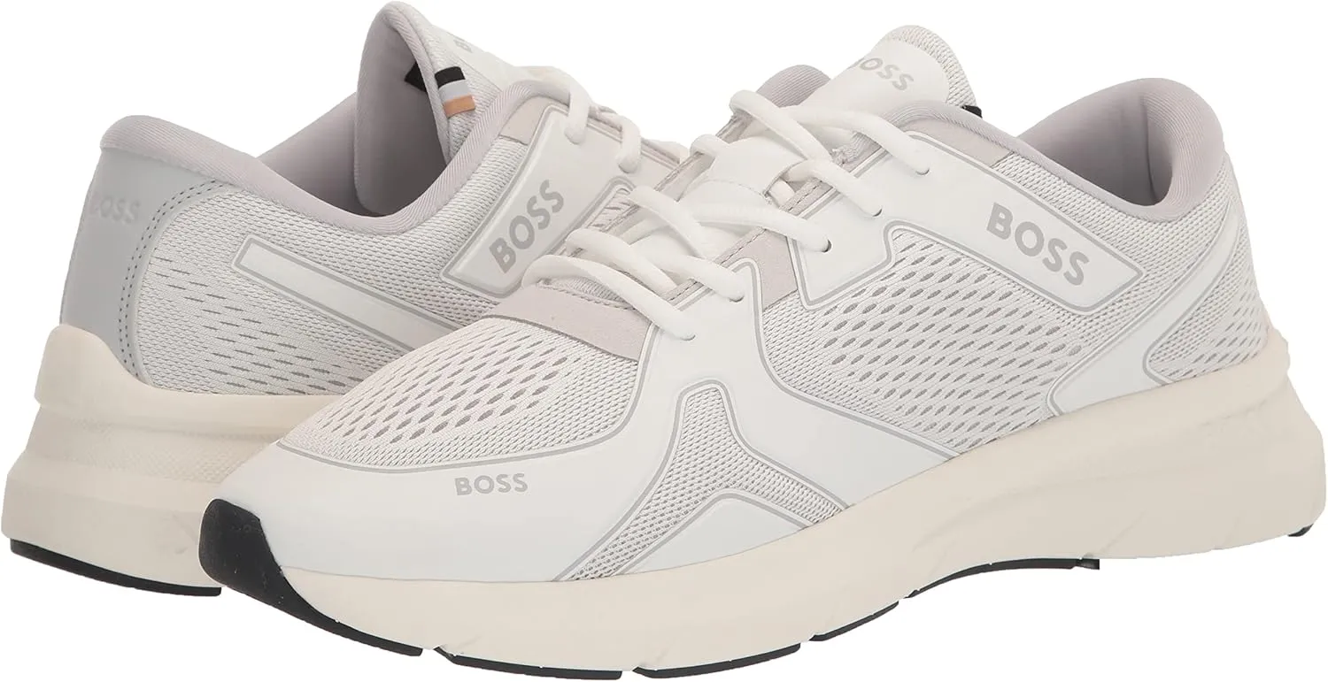BOSS Men's Running Style Mix Materal Sneakers with Embossed Logo