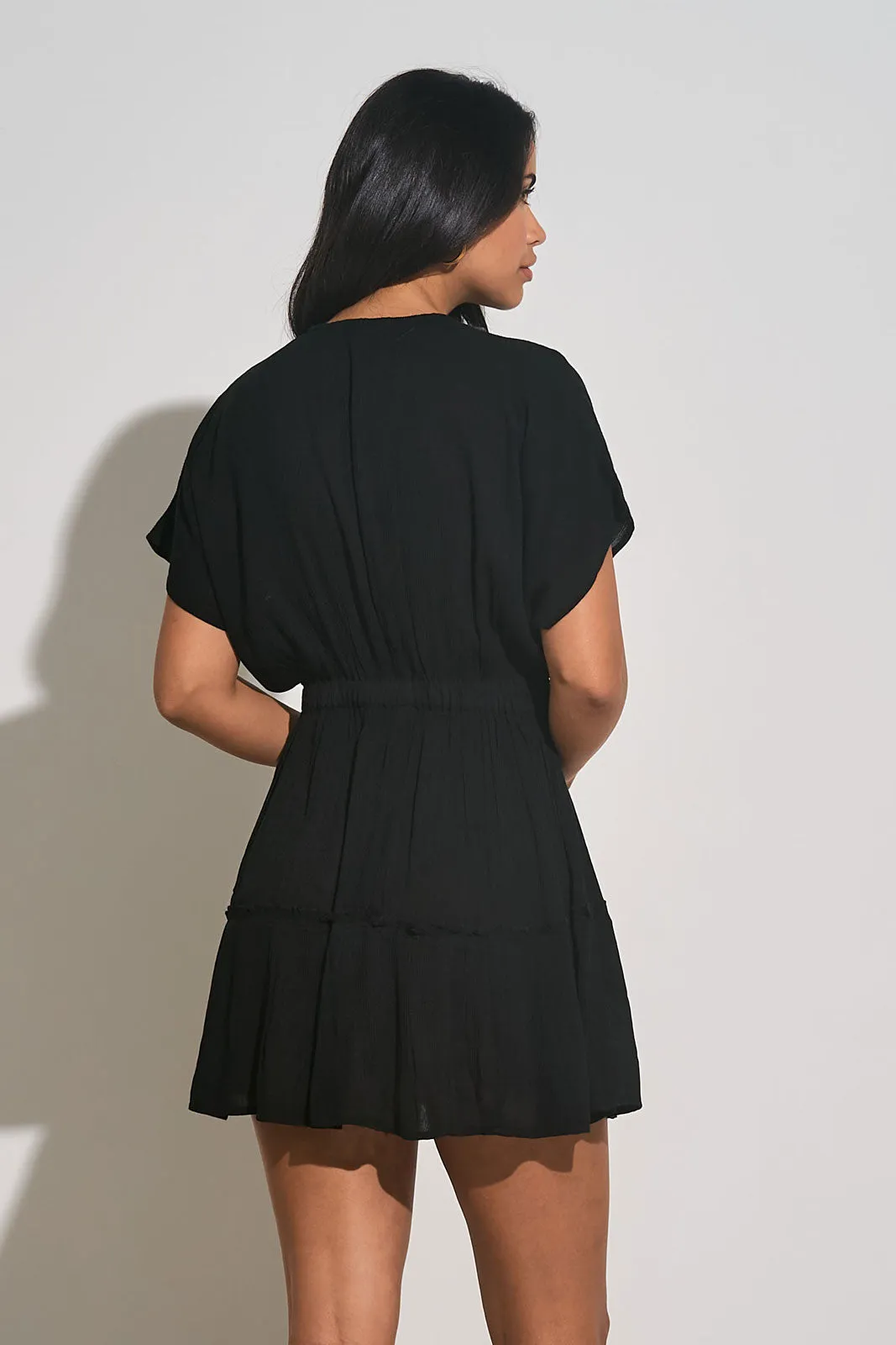 Elan Ruffle Bottom Mini Dress - Black