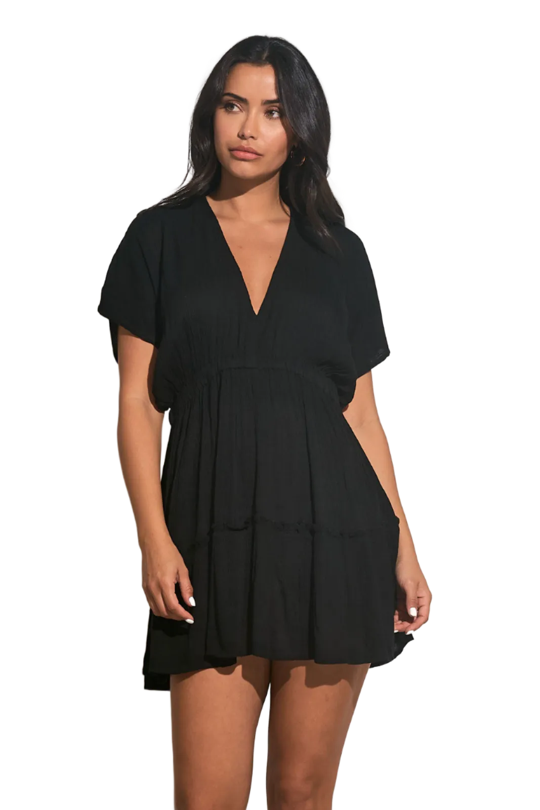 Elan Ruffle Bottom Mini Dress - Black