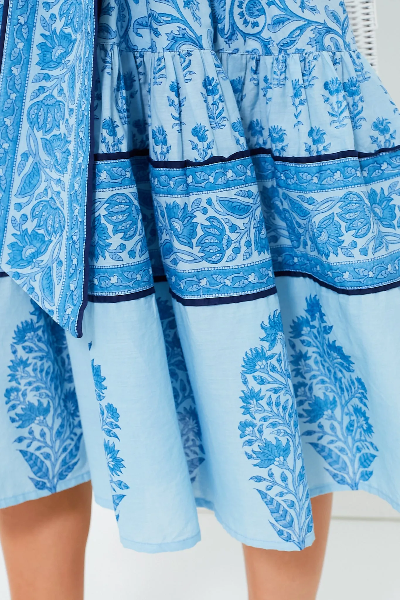 Exclusive Aqua Blue Multi Midi Flounce Victorian Frieze Dress