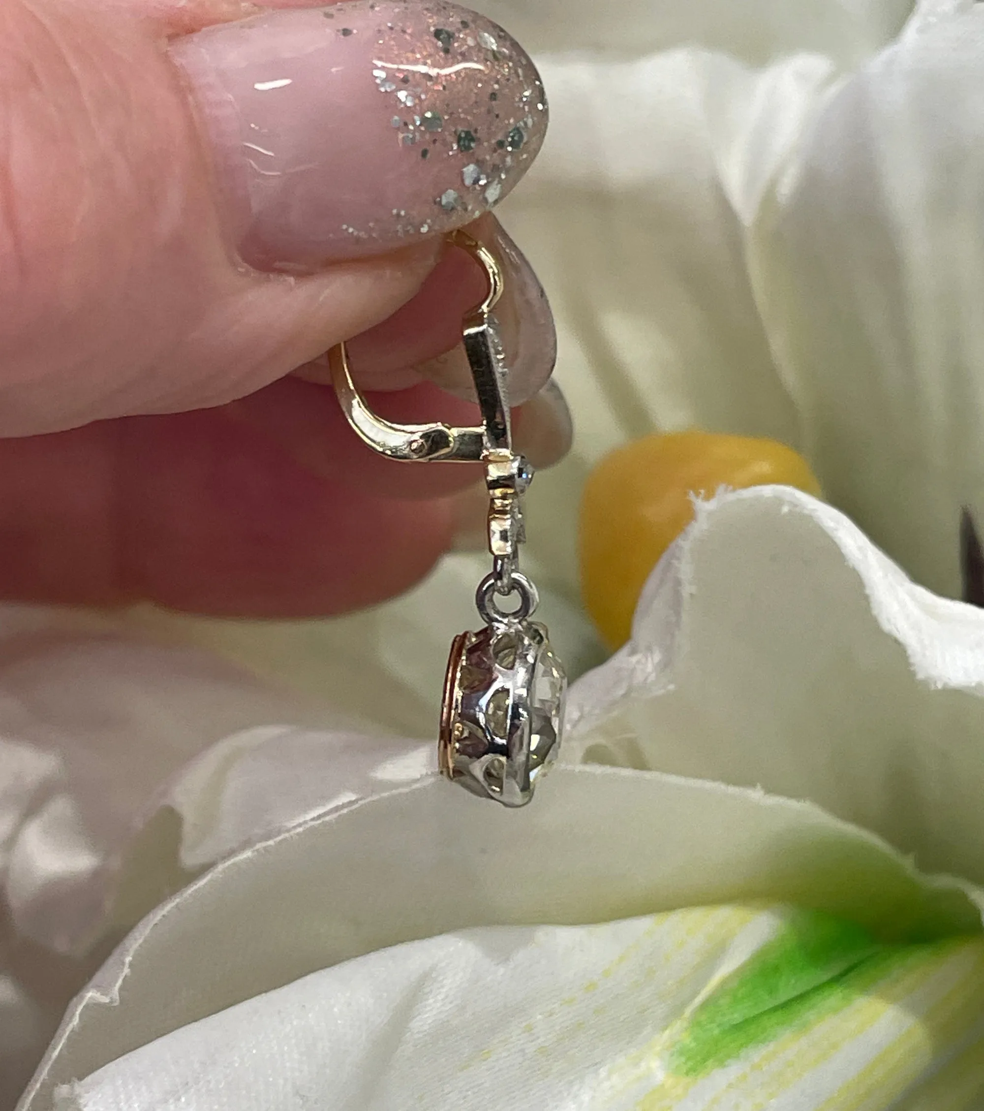 French Belle poque GIA 5.05ctw Old European cut Diamonds Solitaire Dangling Plat 18K Earrings