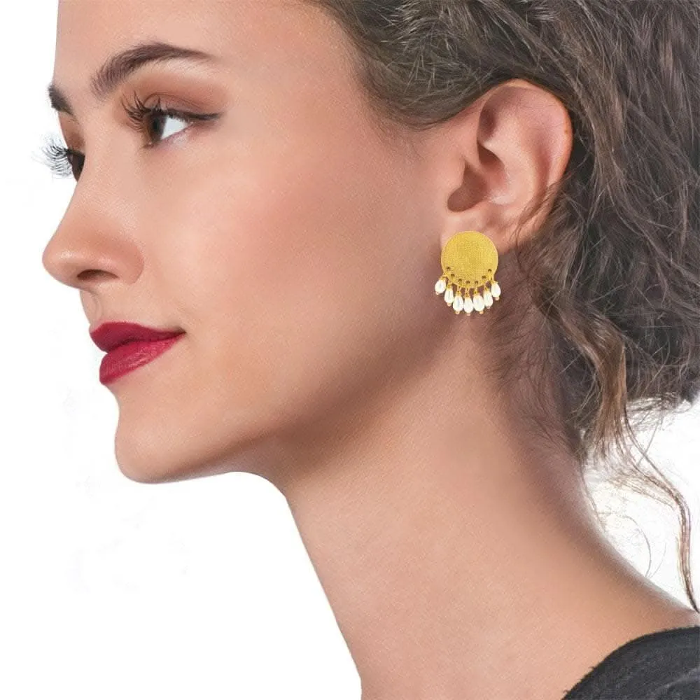 Handmade Gold Plated Silver Stud Earrings With Freshwater Pearls