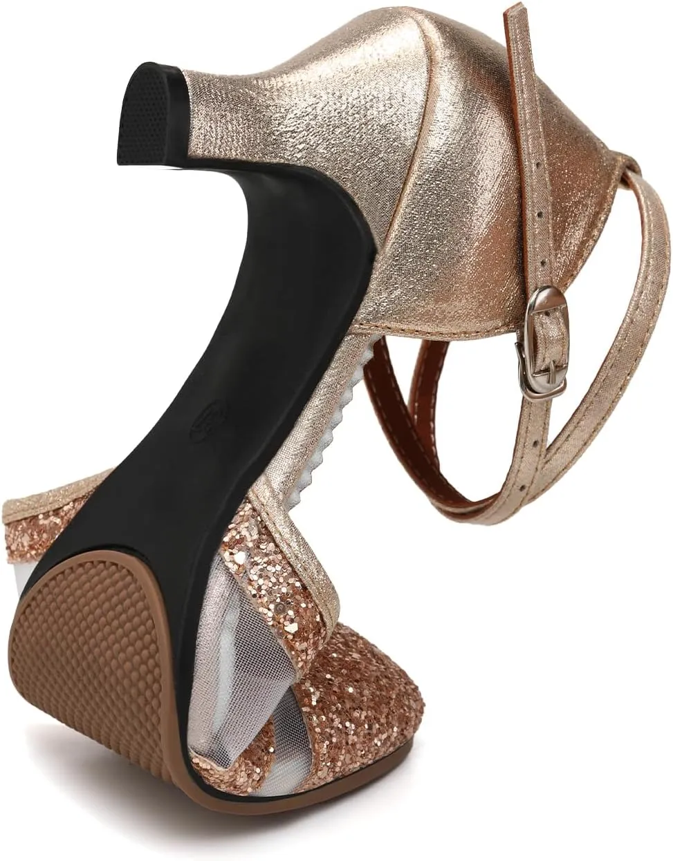 HIPPOSEUS Women Sequins Ballroom Dance Shoes Closed Toe Latin Salsa Character Dancing Shoes Ankle Strap,Model 122