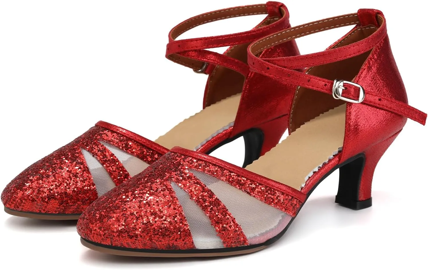 HIPPOSEUS Women Sequins Ballroom Dance Shoes Closed Toe Latin Salsa Character Dancing Shoes Ankle Strap,Model 122