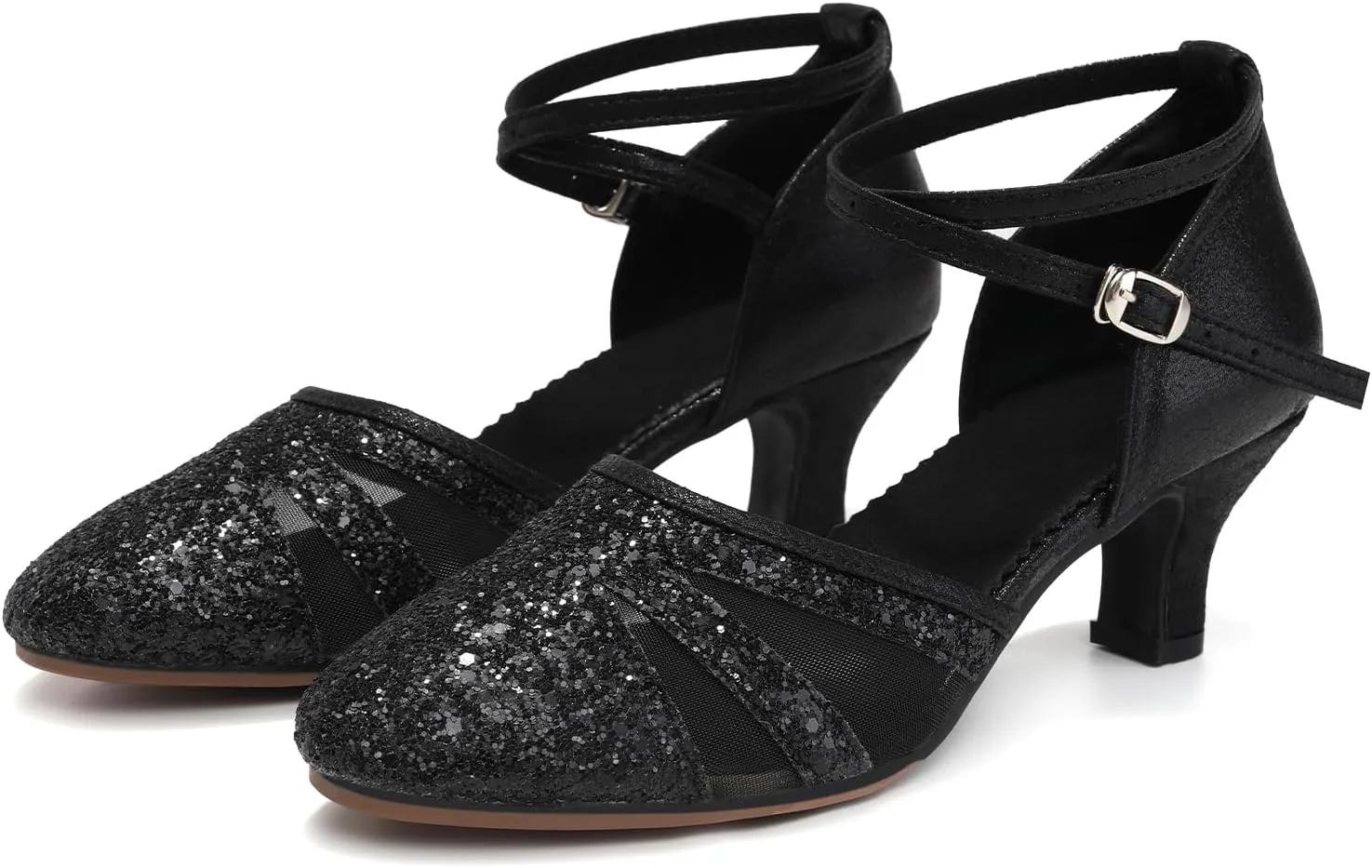 HIPPOSEUS Women Sequins Ballroom Dance Shoes Closed Toe Latin Salsa Character Dancing Shoes Ankle Strap,Model 122