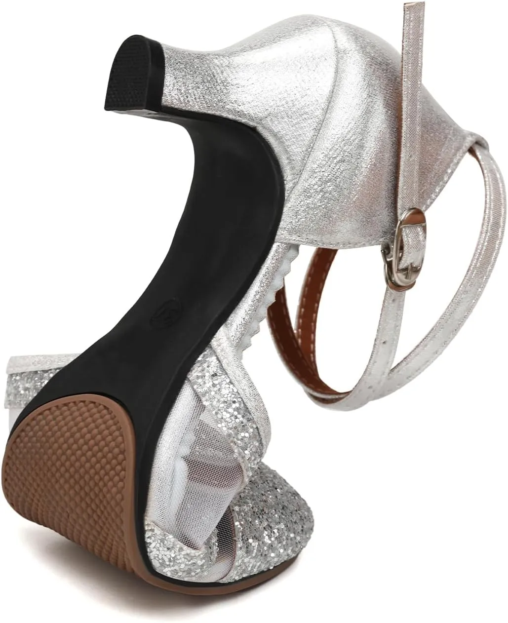 HIPPOSEUS Women Sequins Ballroom Dance Shoes Closed Toe Latin Salsa Character Dancing Shoes Ankle Strap,Model 122