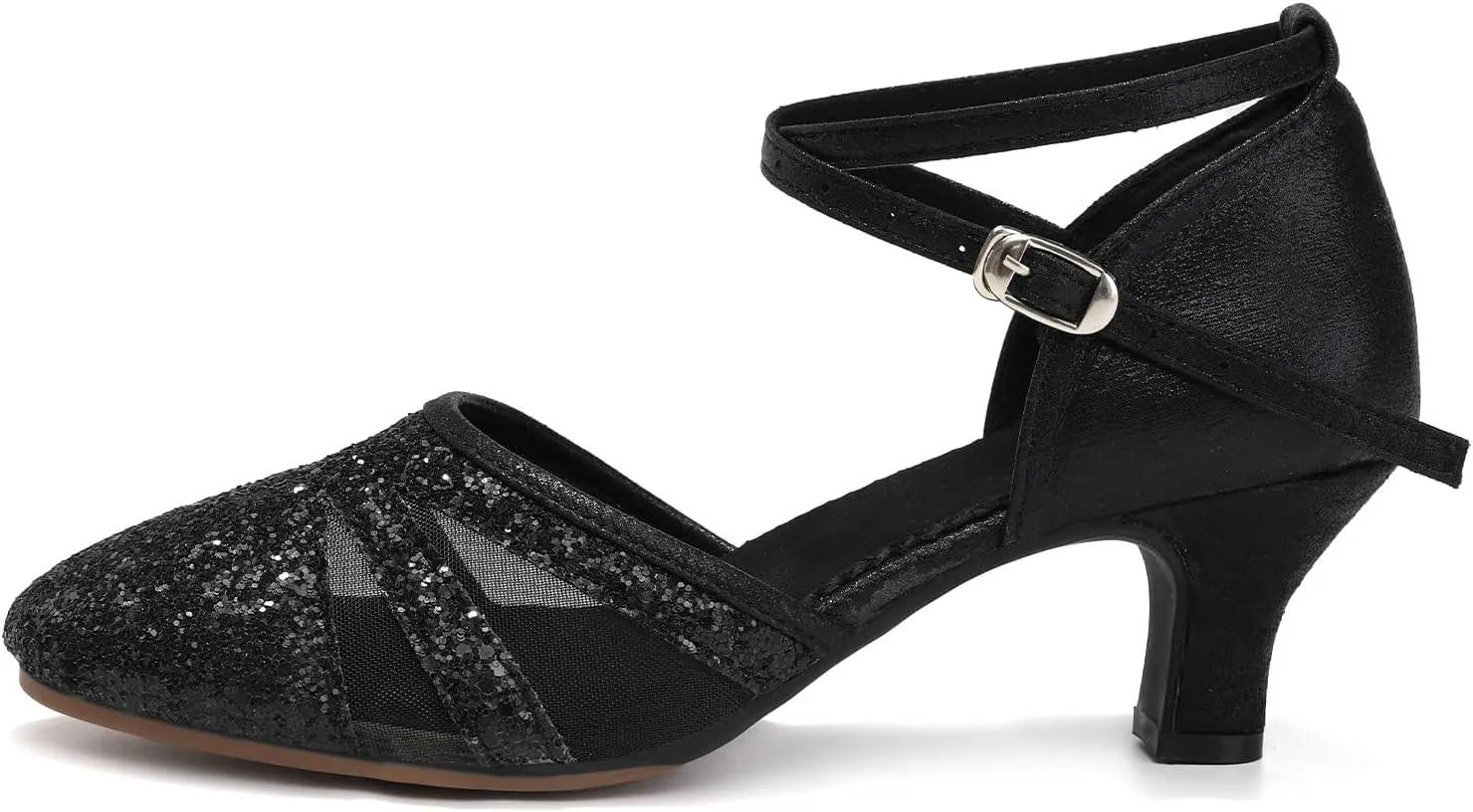 HIPPOSEUS Women Sequins Ballroom Dance Shoes Closed Toe Latin Salsa Character Dancing Shoes Ankle Strap,Model 122