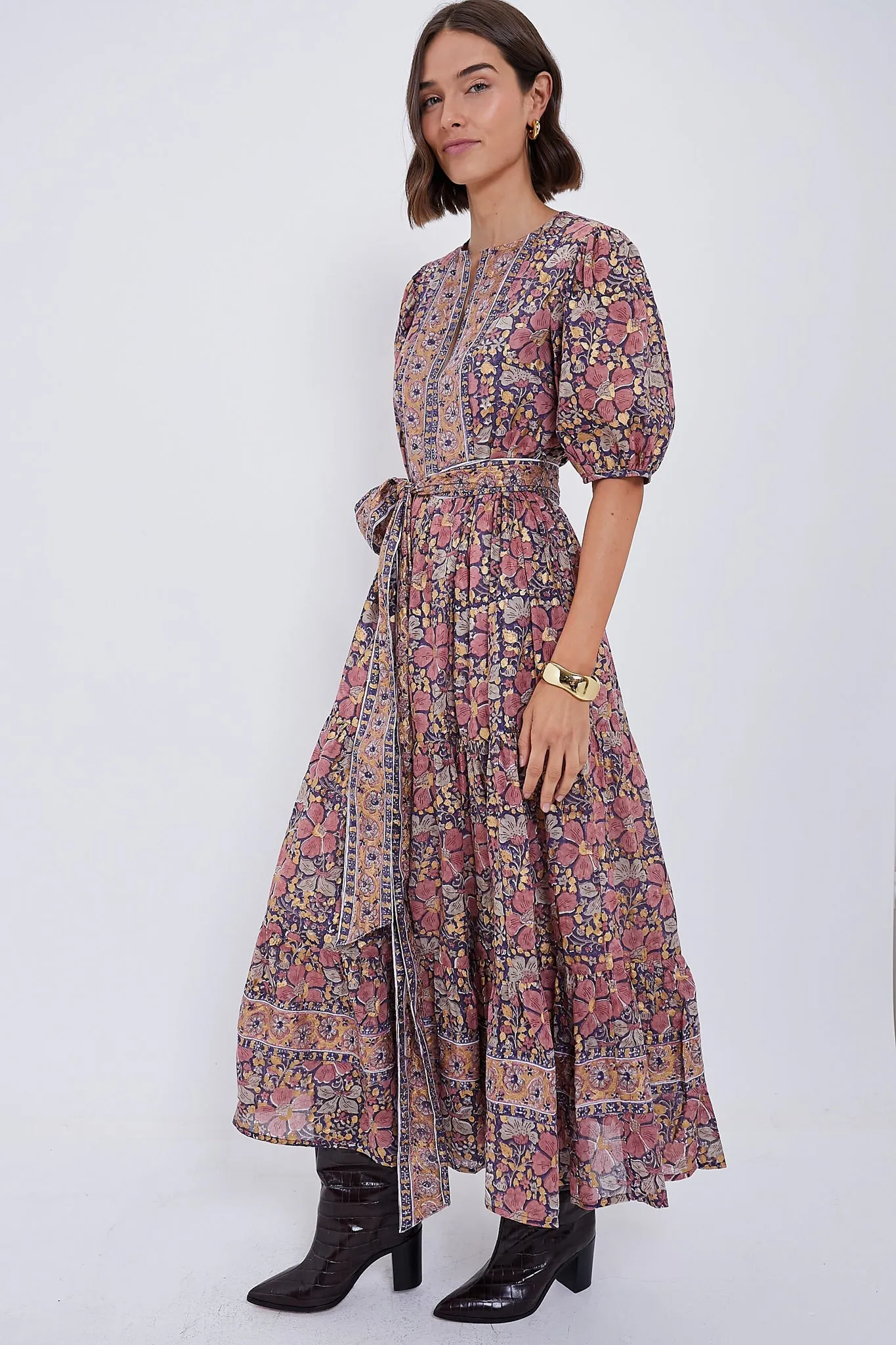 Matera Navy Puff Sleeve Maxi Dress