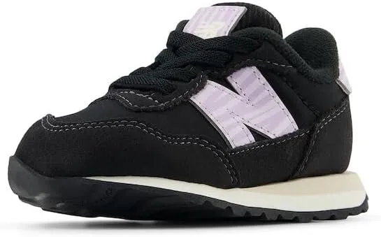 New Balance Kids 237 Bungee Sneaker, BLACK/LILAC GLO, 7 W Toddler (1-4 Years)