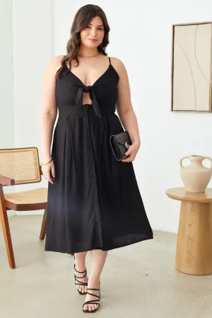 Plus Size Cut-Out Front Tie Smocked Sleeveless Midi Dress