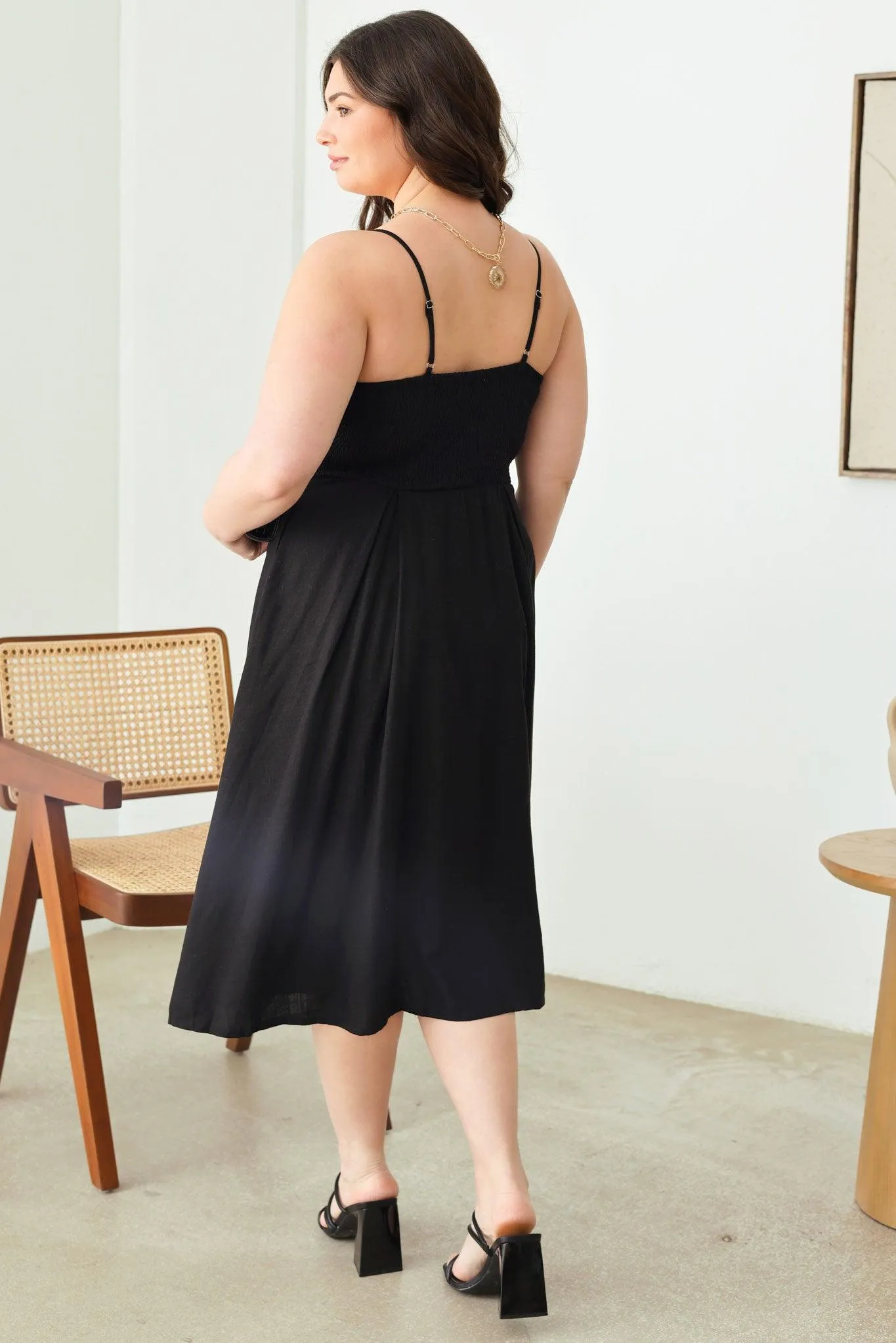 Plus Size Cut-Out Front Tie Smocked Sleeveless Midi Dress
