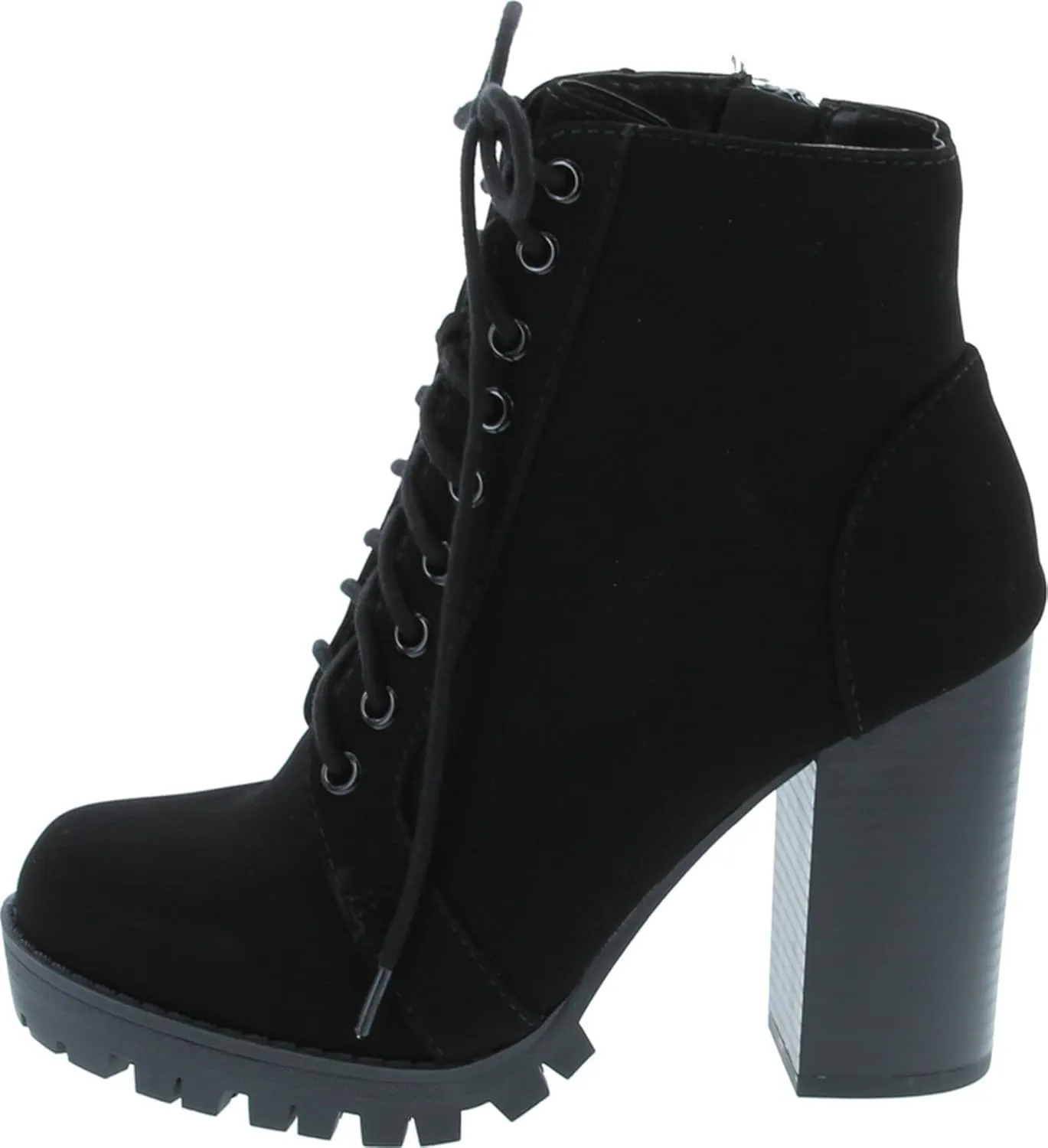 Soda Chalet  Fashion Lace up Military Inspired Ankle Boot with Stacked Heel and Side Zipper