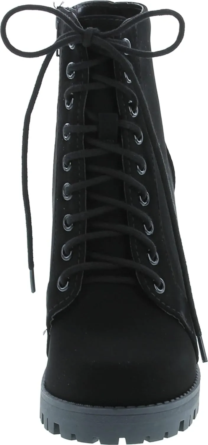 Soda Chalet  Fashion Lace up Military Inspired Ankle Boot with Stacked Heel and Side Zipper