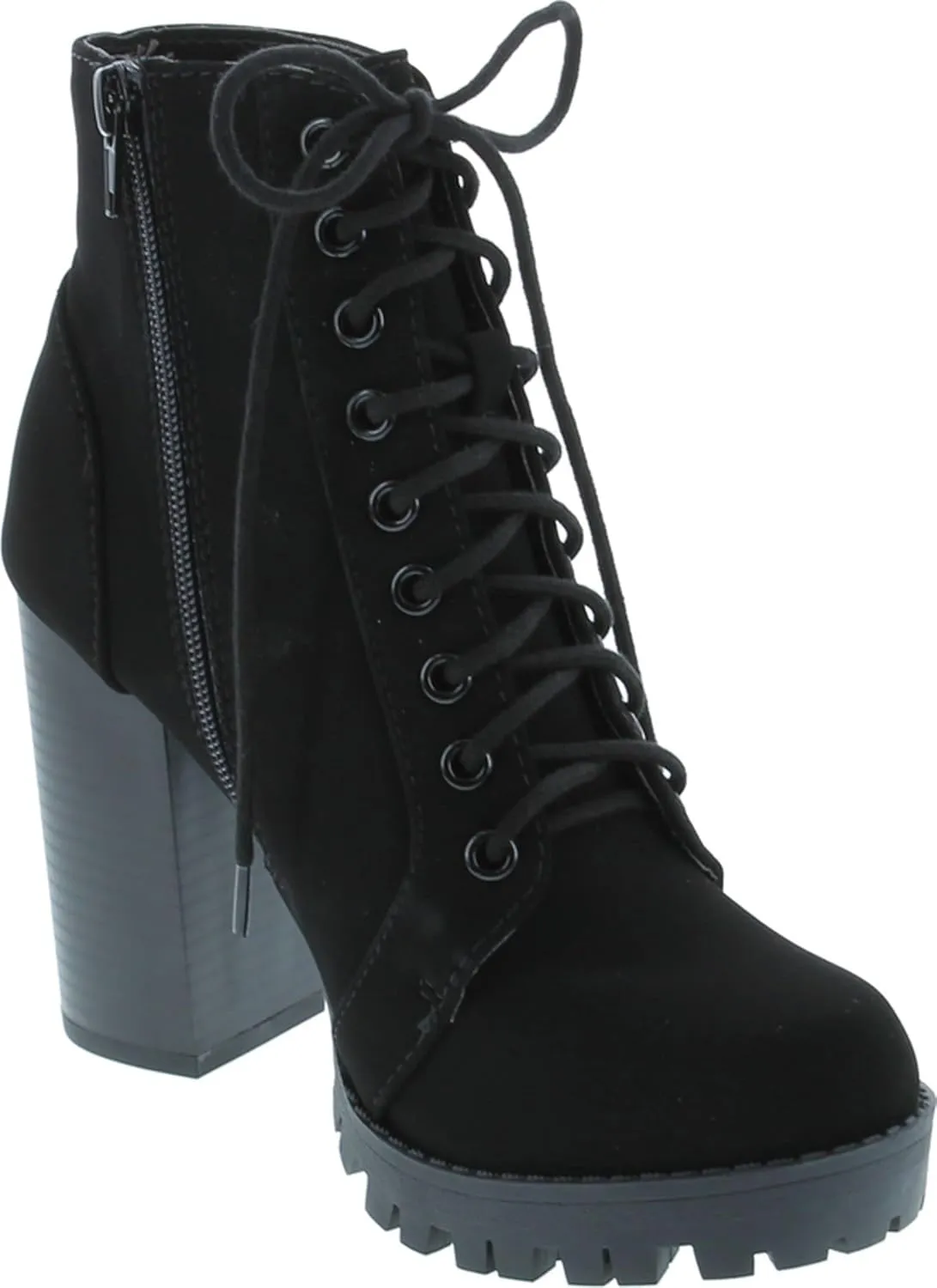 Soda Chalet  Fashion Lace up Military Inspired Ankle Boot with Stacked Heel and Side Zipper