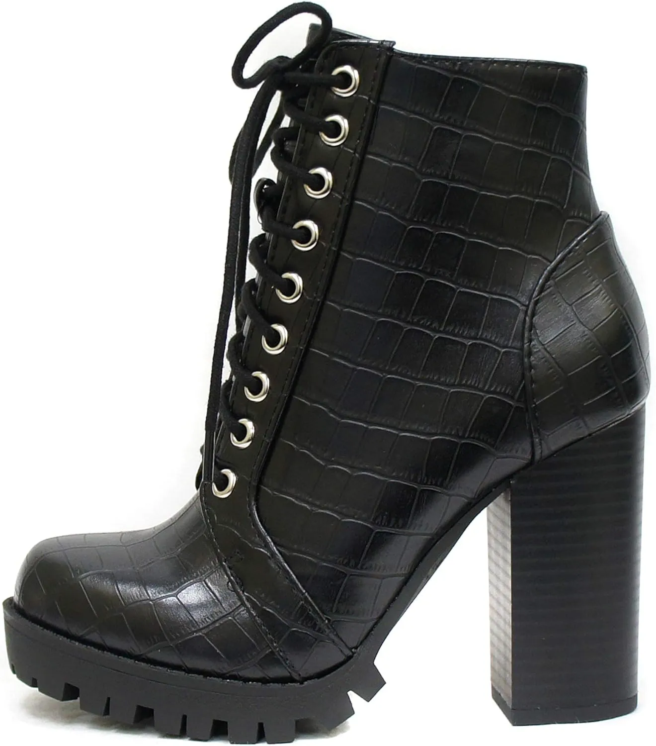 Soda Chalet  Fashion Lace up Military Inspired Ankle Boot with Stacked Heel and Side Zipper