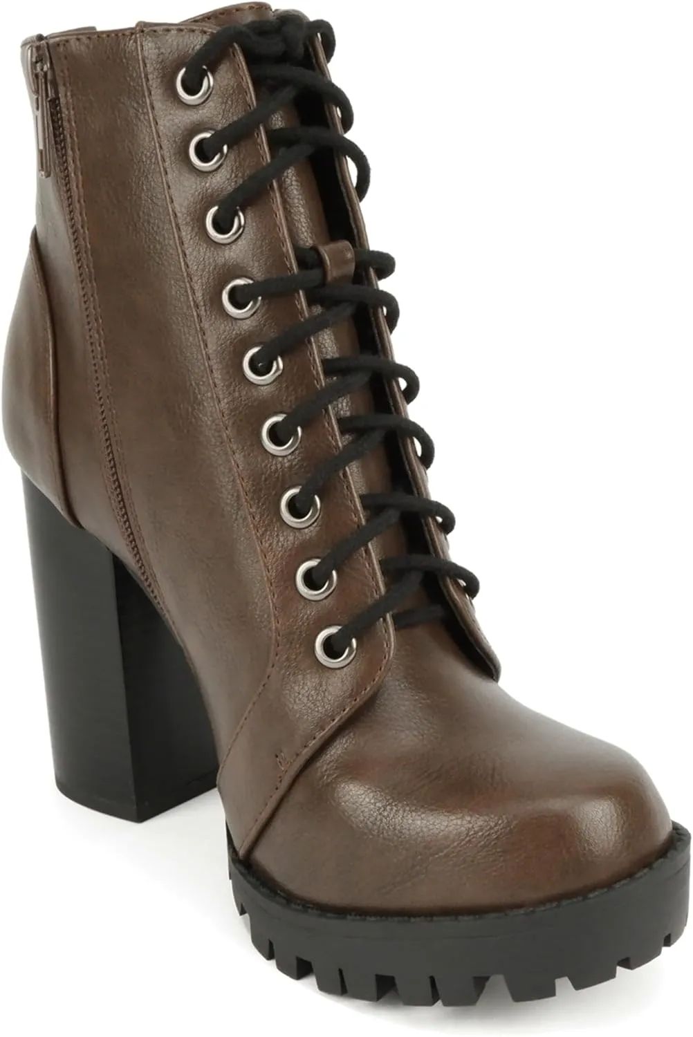 Soda Chalet  Fashion Lace up Military Inspired Ankle Boot with Stacked Heel and Side Zipper