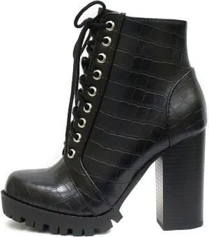 Soda Chalet  Fashion Lace up Military Inspired Ankle Boot with Stacked Heel and Side Zipper