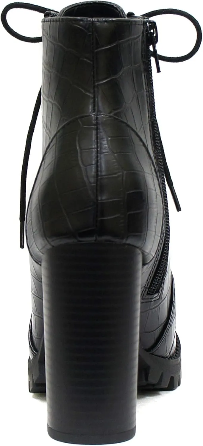 Soda Chalet  Fashion Lace up Military Inspired Ankle Boot with Stacked Heel and Side Zipper