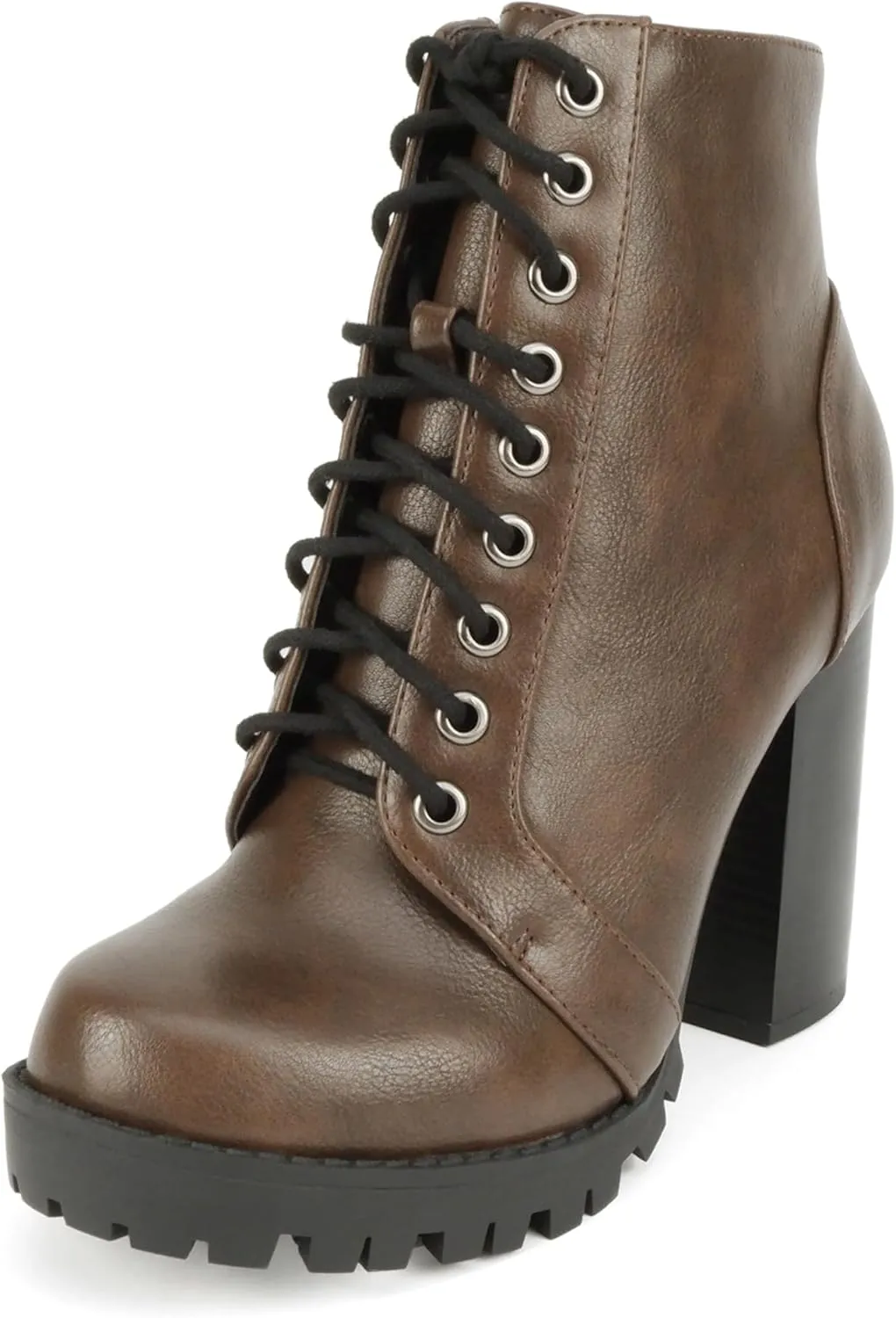 Soda Chalet  Fashion Lace up Military Inspired Ankle Boot with Stacked Heel and Side Zipper