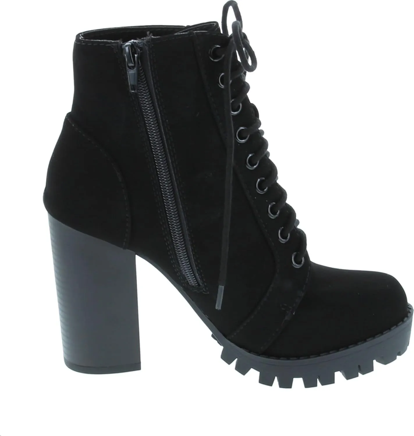 Soda Chalet  Fashion Lace up Military Inspired Ankle Boot with Stacked Heel and Side Zipper