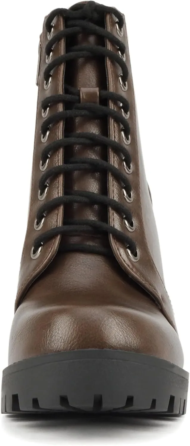 Soda Chalet  Fashion Lace up Military Inspired Ankle Boot with Stacked Heel and Side Zipper