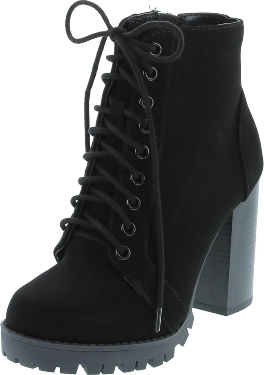 Soda Chalet  Fashion Lace up Military Inspired Ankle Boot with Stacked Heel and Side Zipper
