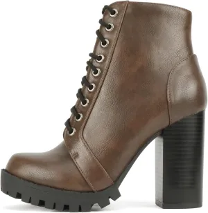 Soda Chalet  Fashion Lace up Military Inspired Ankle Boot with Stacked Heel and Side Zipper