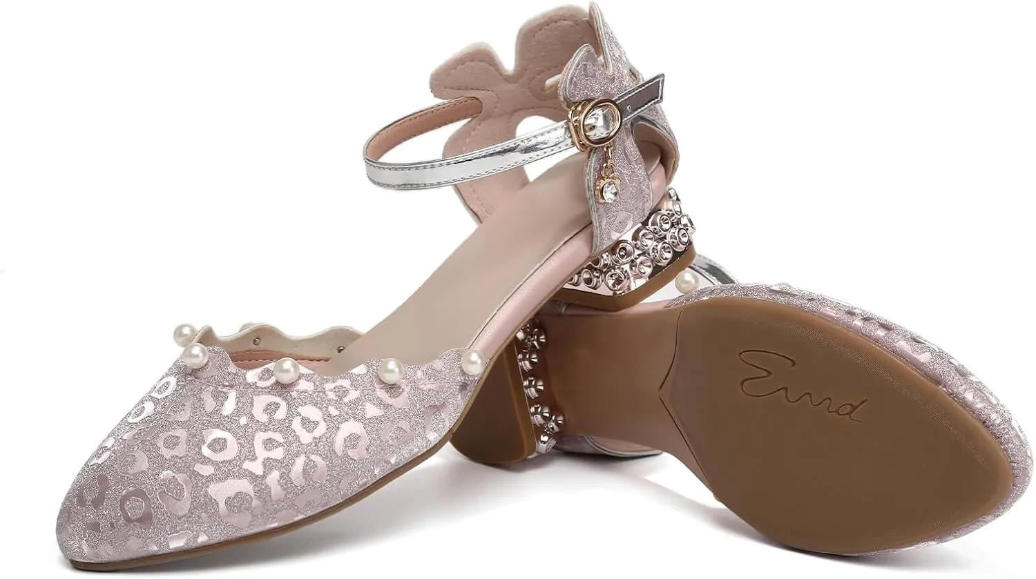SWDZM Girls Dress Shoes Low Heel with Corals Glitter Princess Wedding Party Sandals for Little Big Kids
