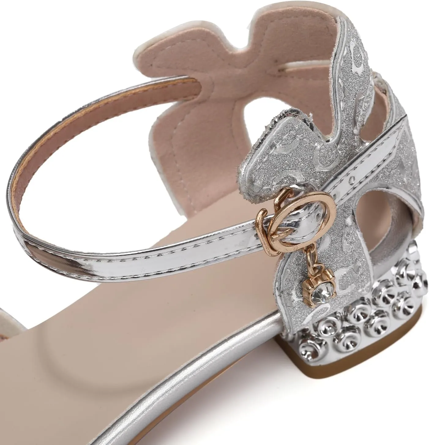 SWDZM Girls Dress Shoes Low Heel with Corals Glitter Princess Wedding Party Sandals for Little Big Kids