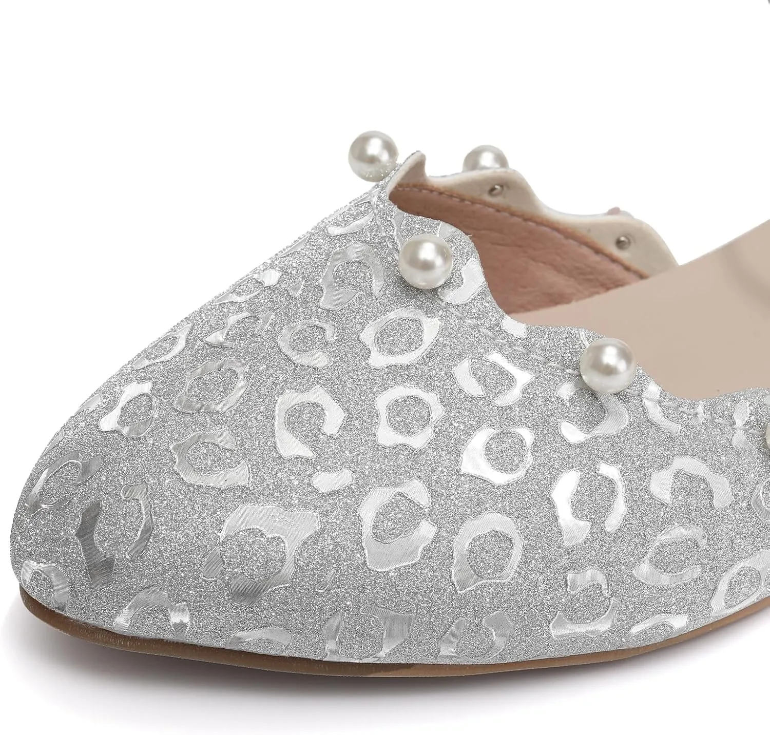 SWDZM Girls Dress Shoes Low Heel with Corals Glitter Princess Wedding Party Sandals for Little Big Kids