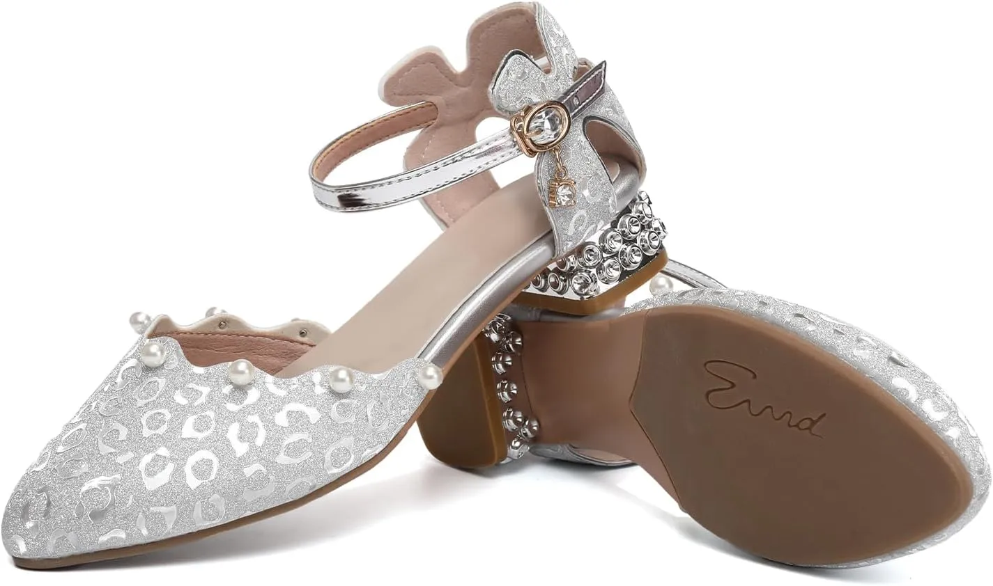 SWDZM Girls Dress Shoes Low Heel with Corals Glitter Princess Wedding Party Sandals for Little Big Kids