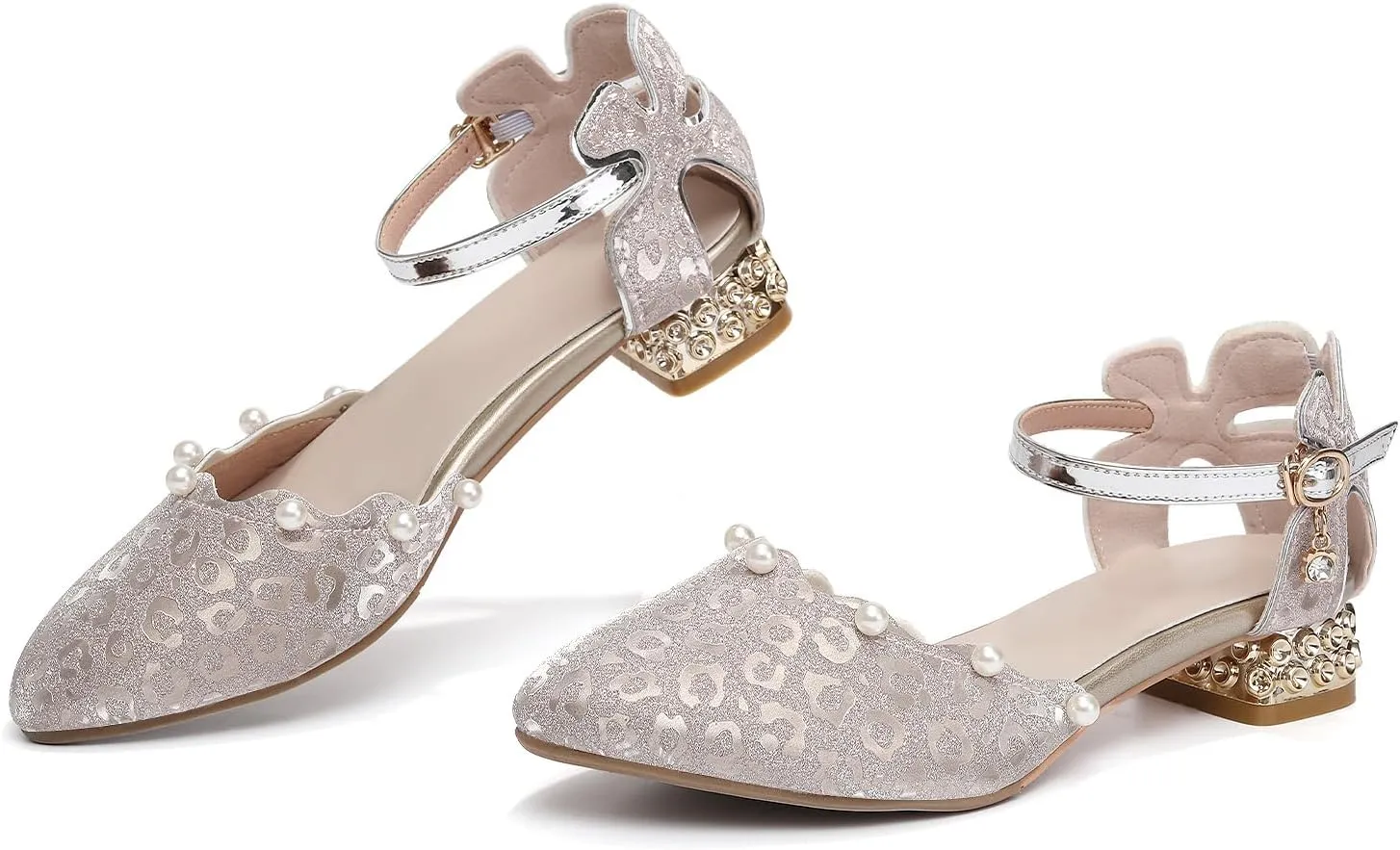 SWDZM Girls Dress Shoes Low Heel with Corals Glitter Princess Wedding Party Sandals for Little Big Kids