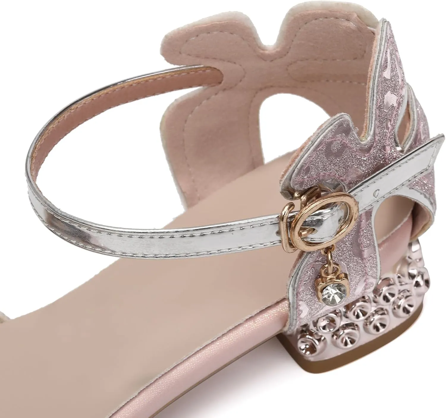 SWDZM Girls Dress Shoes Low Heel with Corals Glitter Princess Wedding Party Sandals for Little Big Kids